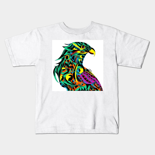 green mecha peregrine falcon halcon ecopop in mexican techno organic tribal totonac patterns Kids T-Shirt by jorge_lebeau